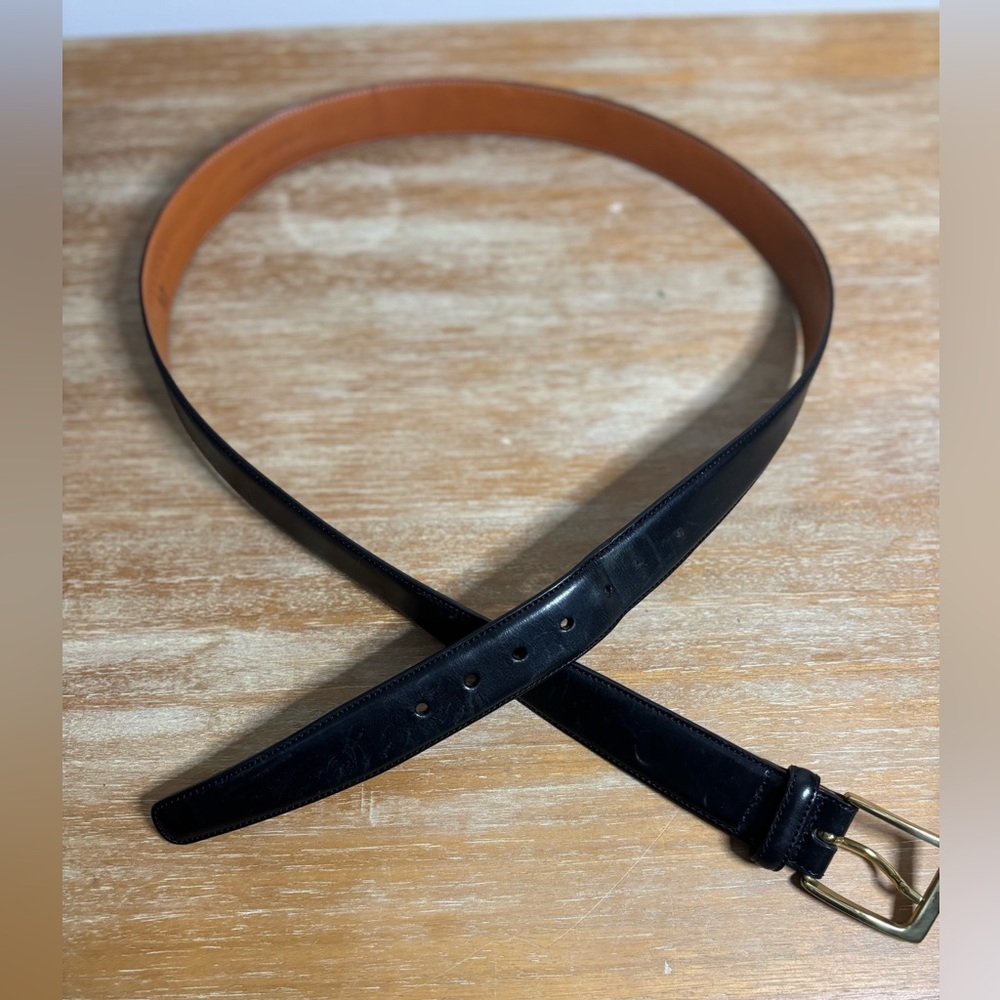 Trafalgar men’s cortina‎ black leather belt with gold buckle size 38
